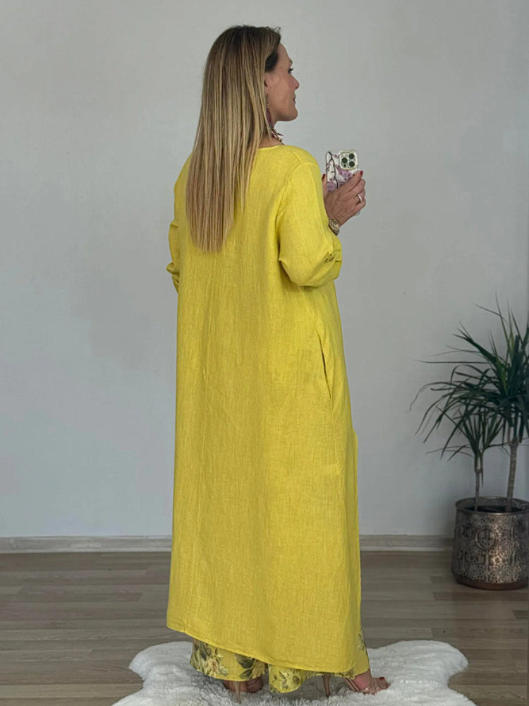 Conjunto casual de top irregular y pantalón ancho en algodón y lino-ES
