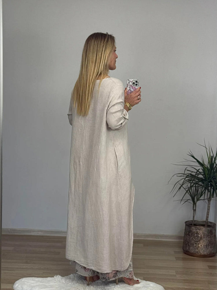 Conjunto casual de top irregular y pantalón ancho en algodón y lino-ES