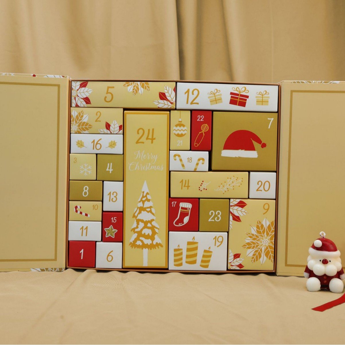 Calendario de Adviento de mármol rosa 2025, caja de cuenta regresiva de 24 días para Navidad-ES