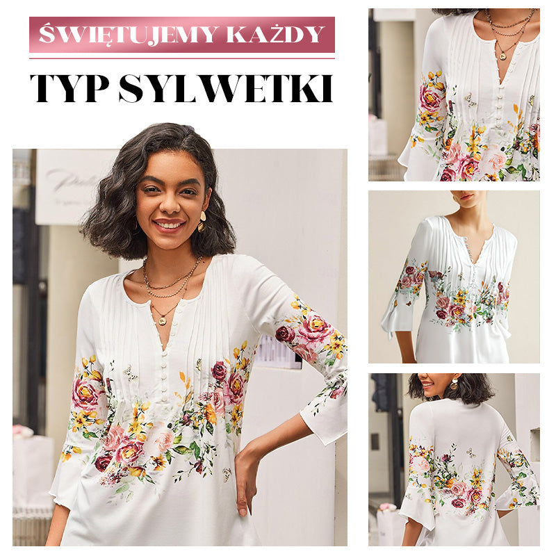 Camisa estampada con cuello en V para mujer-ES