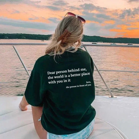 💥Νέο unisex μπλουζάκι με την στάμπα "Αγαπητό άτομο πίσω μου" σε μεγάλο μέγεθος από το 2025-GR