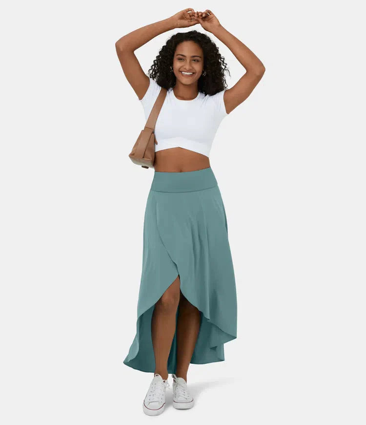 Falda 2 en 1 Midi casual de secado rápido con cintura alta y volante bajo-ES