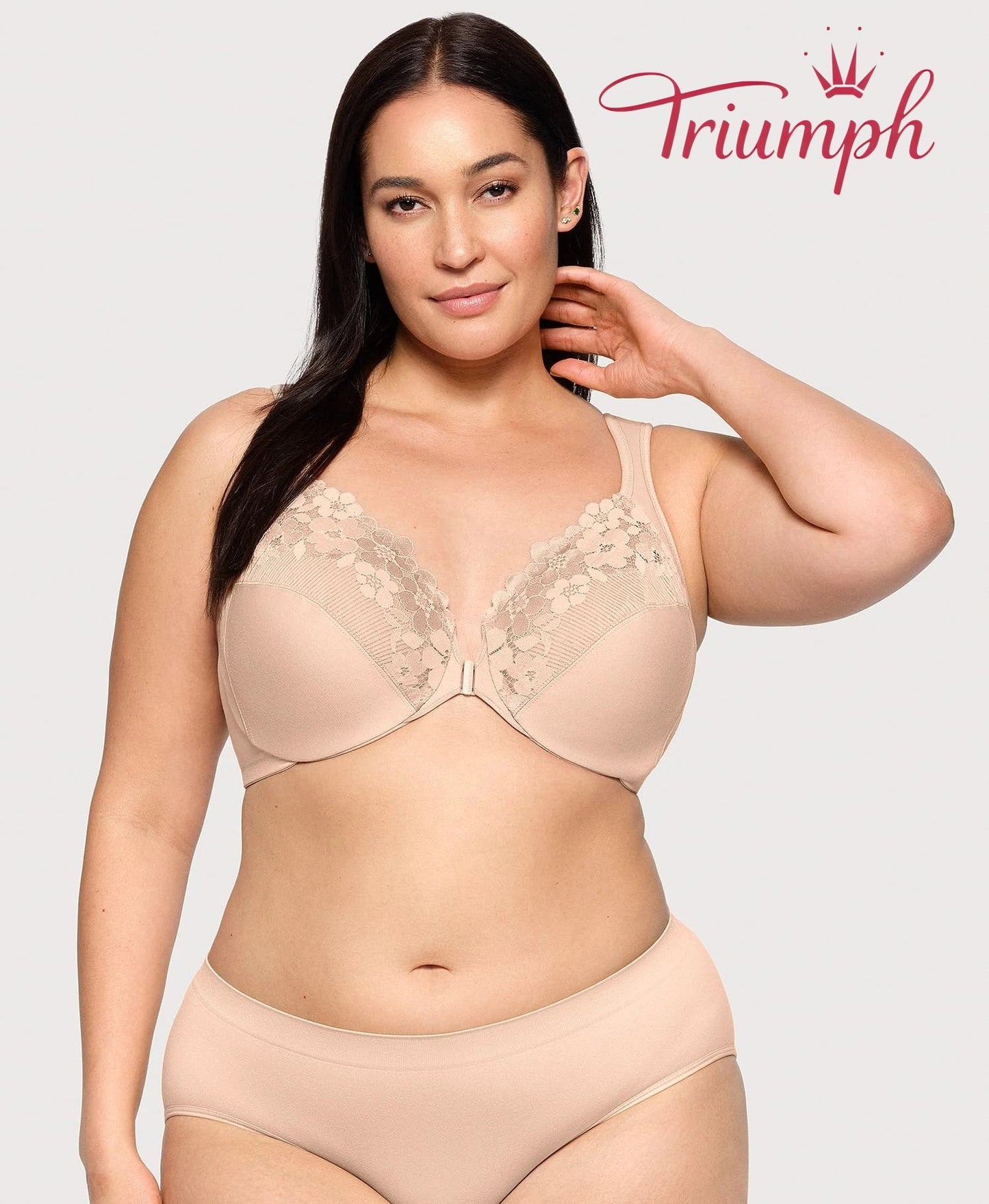 Triumph - (3 kosi) bombažni modrček z vezeno čipko, zapenjanje spredaj-SI