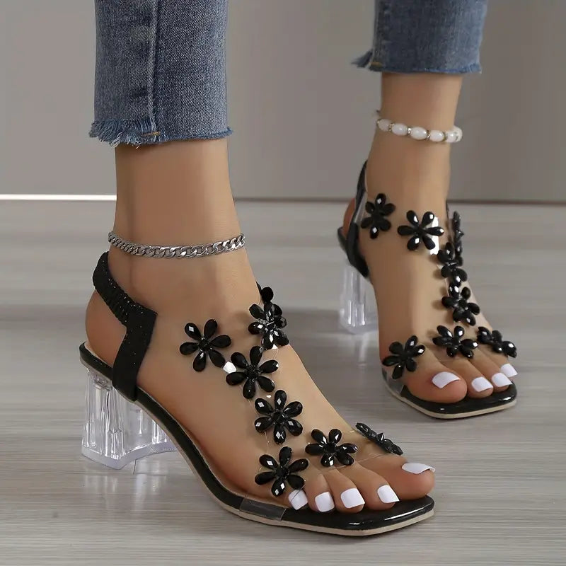 🔥Oferta de último día 50% de descuento - Sandalias de mujer con flores y pedrería-ES