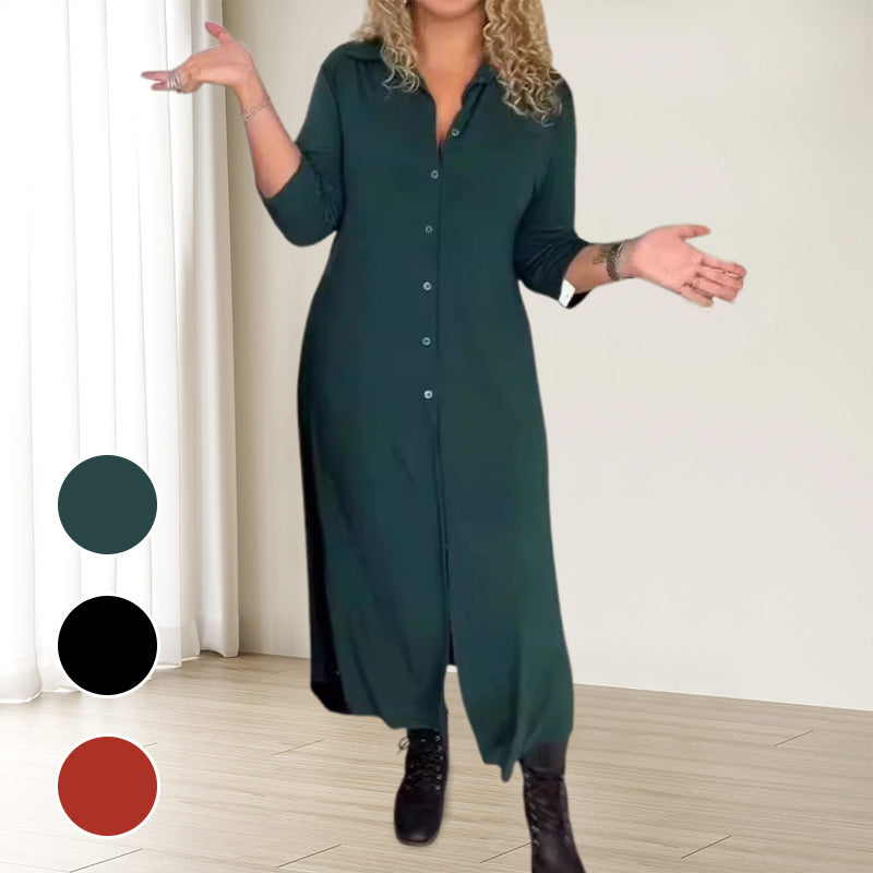✨VESTIDO DE MANGA LARGA CON SOLAPA Y BOTONES-ES