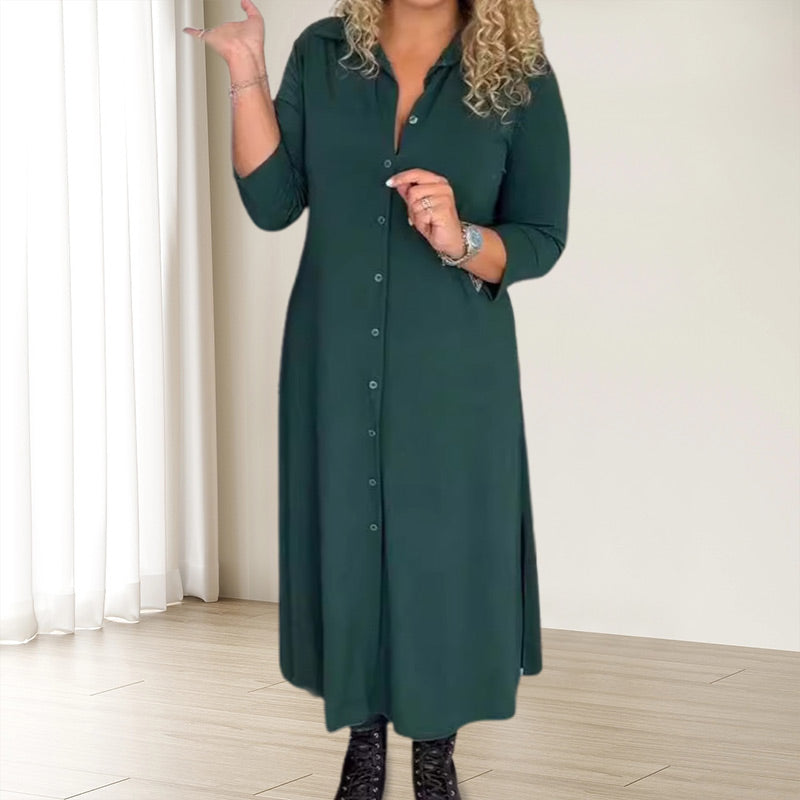 ✨VESTIDO DE MANGA LARGA CON SOLAPA Y BOTONES-ES