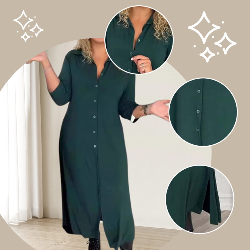 ✨VESTIDO DE MANGA LARGA CON SOLAPA Y BOTONES-ES