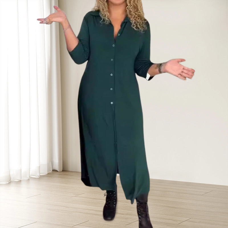 ✨VESTIDO DE MANGA LARGA CON SOLAPA Y BOTONES-ES