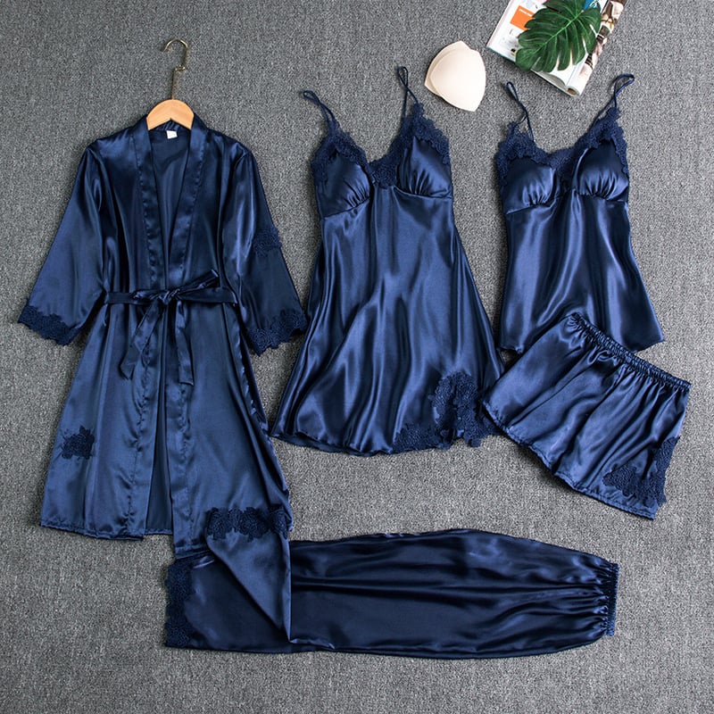 🔥🌹Oferta de San Valentín💕 Camisón sexy de seda helada de 5 piezas para mujer-ES