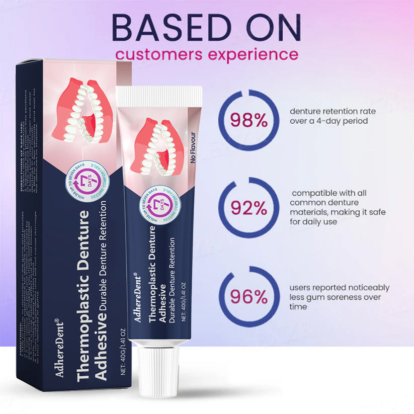 (🔥Compra 1, llévate 1 gratis🔥)Adhesivo termoplástico para dentaduras postizas AdhereDent, fijación permanente para dentaduras postizas-ES