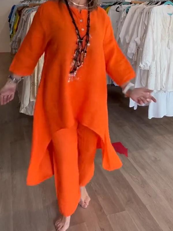 Moteriškas lininis kostiumas vienspalvis-LT