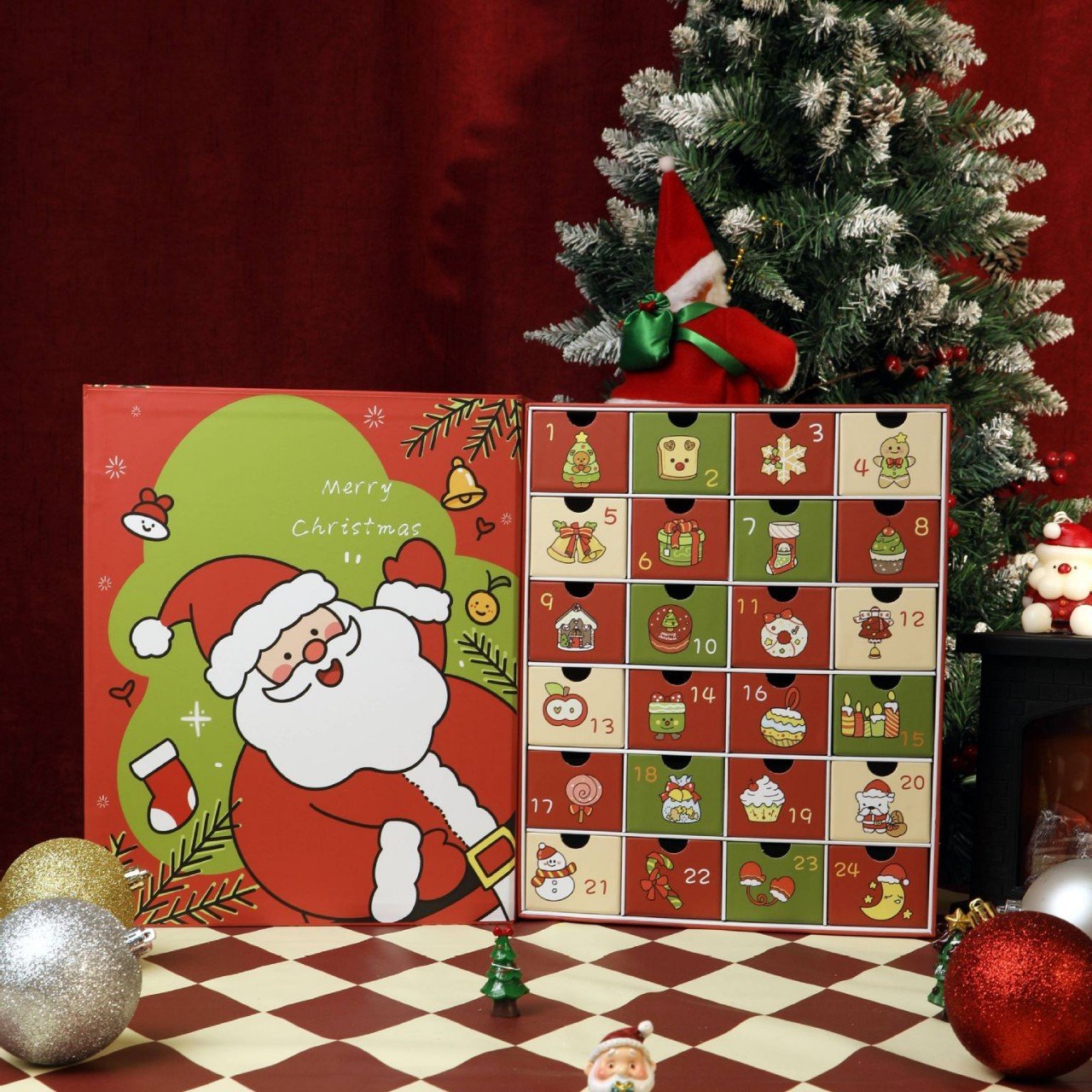 Calendario de Adviento de mármol rosa 2025, caja de cuenta regresiva de 24 días para Navidad-ES