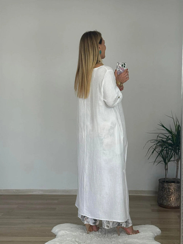 Conjunto casual de top irregular y pantalón ancho en algodón y lino-ES