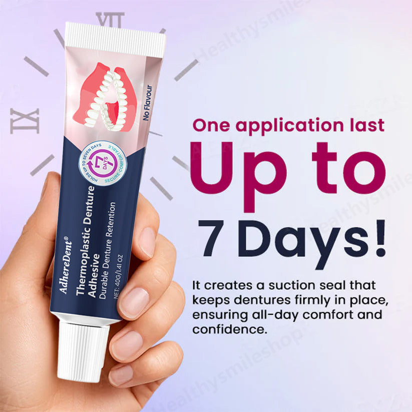 (🔥Compra 1, llévate 1 gratis🔥)Adhesivo termoplástico para dentaduras postizas AdhereDent, fijación permanente para dentaduras postizas-ES