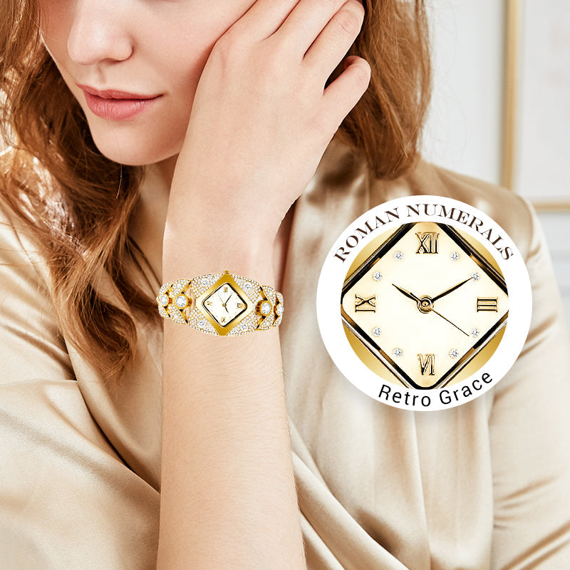 💜Ρολόι ρετρό quartz με λαμπερά κρύσταλλα⌚-GR