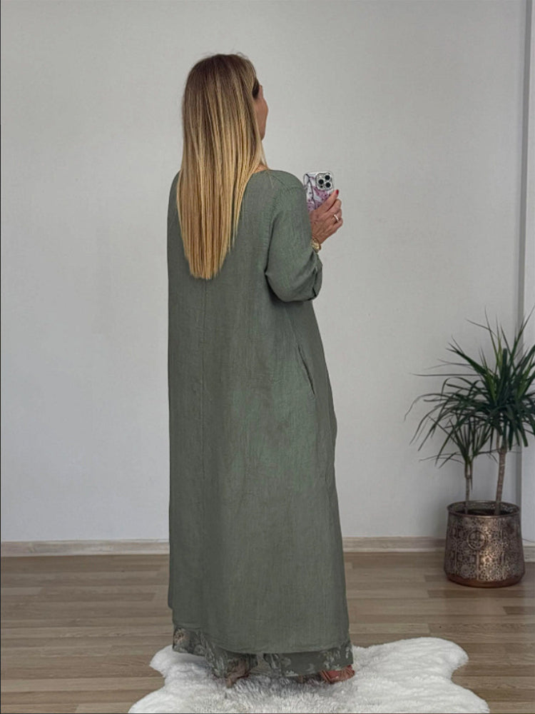 Conjunto casual de top irregular y pantalón ancho en algodón y lino-ES