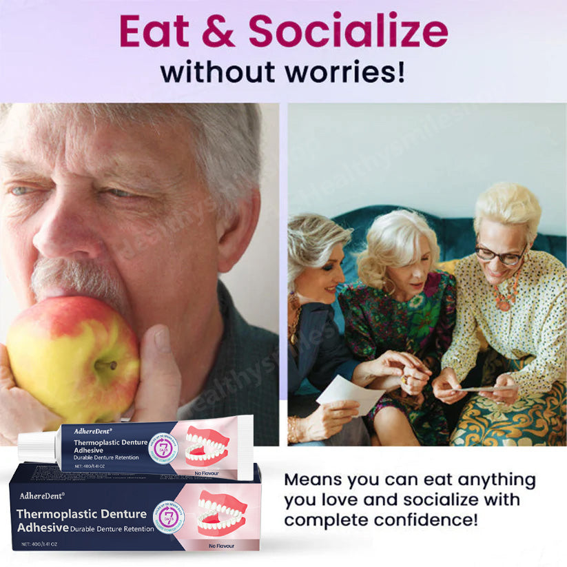 (🔥Compra 1, llévate 1 gratis🔥)Adhesivo termoplástico para dentaduras postizas AdhereDent, fijación permanente para dentaduras postizas-ES