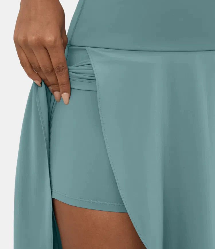 Falda 2 en 1 Midi casual de secado rápido con cintura alta y volante bajo-ES