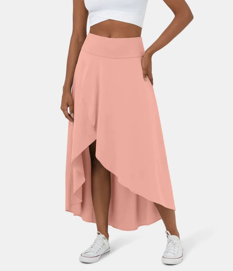 Falda 2 en 1 Midi casual de secado rápido con cintura alta y volante bajo-ES