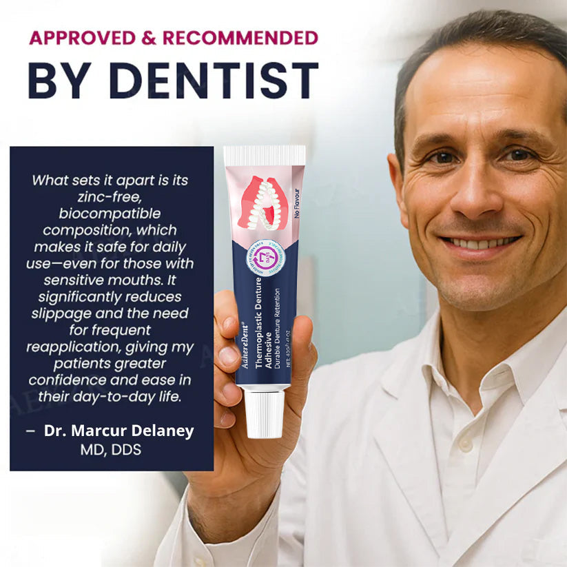 (🔥Compra 1, llévate 1 gratis🔥)Adhesivo termoplástico para dentaduras postizas AdhereDent, fijación permanente para dentaduras postizas-ES