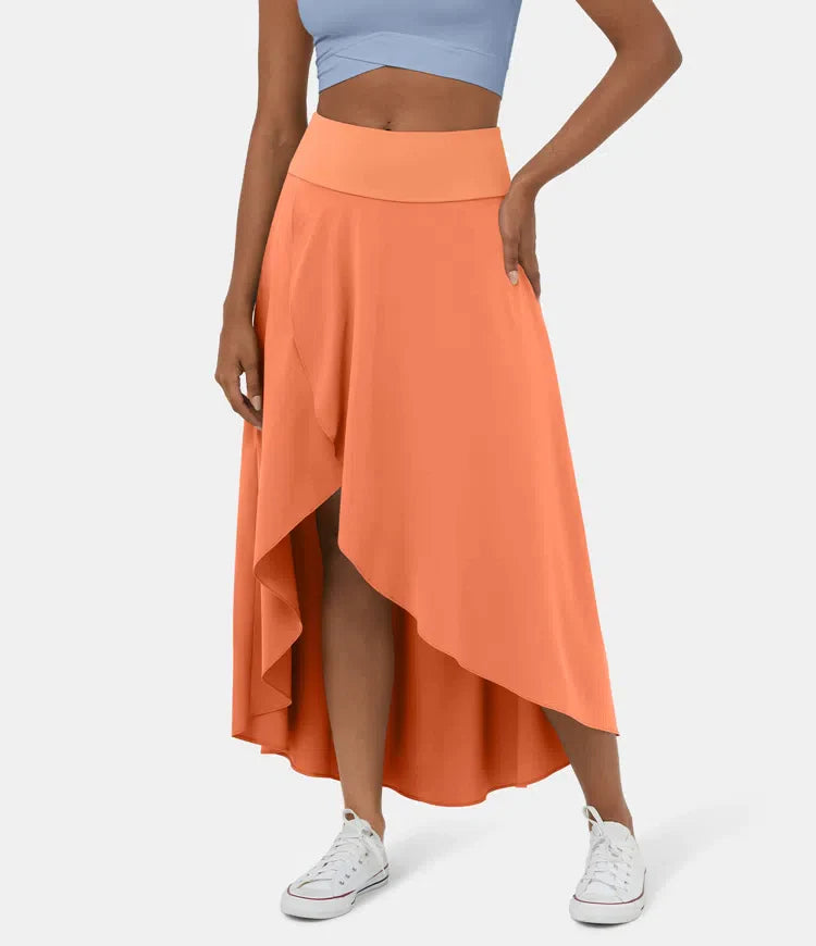 Falda 2 en 1 Midi casual de secado rápido con cintura alta y volante bajo-ES