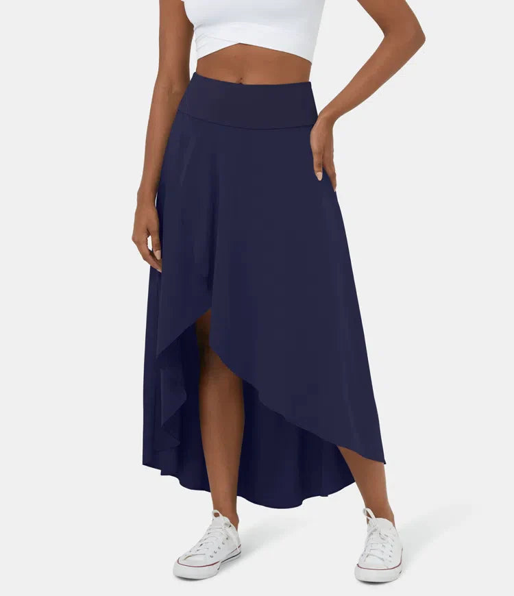 Falda 2 en 1 Midi casual de secado rápido con cintura alta y volante bajo-ES