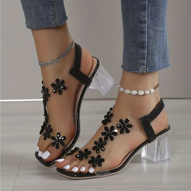 🔥Oferta de último día 50% de descuento - Sandalias de mujer con flores y pedrería-ES