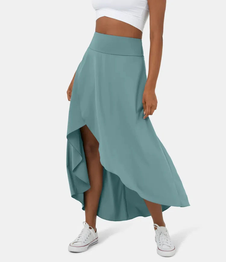 Falda 2 en 1 Midi casual de secado rápido con cintura alta y volante bajo-ES