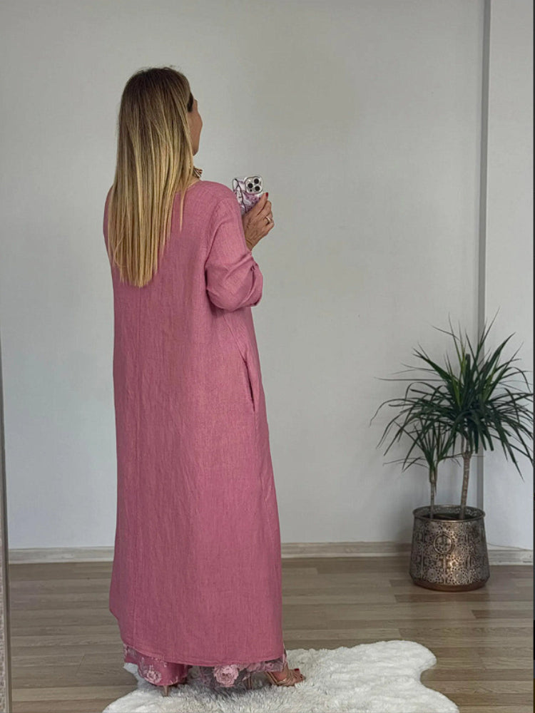 Conjunto casual de top irregular y pantalón ancho en algodón y lino-ES