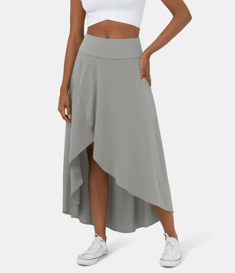 Falda 2 en 1 Midi casual de secado rápido con cintura alta y volante bajo-ES