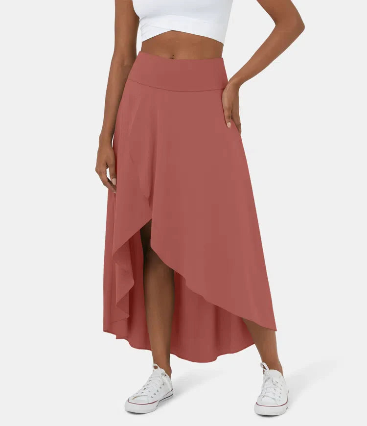 Falda 2 en 1 Midi casual de secado rápido con cintura alta y volante bajo-ES