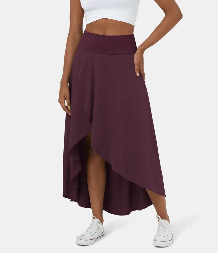 Falda 2 en 1 Midi casual de secado rápido con cintura alta y volante bajo-ES
