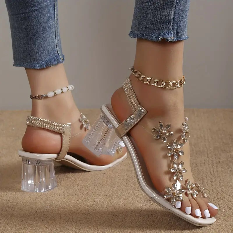 🔥Oferta de último día 50% de descuento - Sandalias de mujer con flores y pedrería-ES