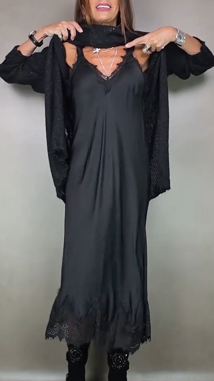 Vestido interior de mujer con tirantes + traje casual tipo bata-ES