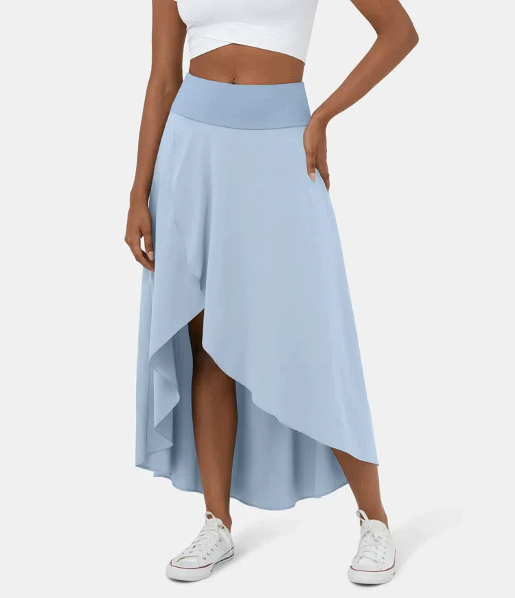 Falda 2 en 1 Midi casual de secado rápido con cintura alta y volante bajo-ES
