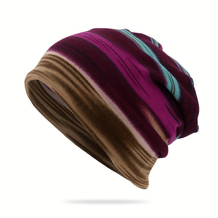 Gorro térmico holgado retro con rayas coloridas de Pandaize - Prendas de punto vintage para otoño e invierno-ES