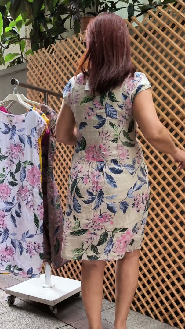 👗 Φόρεμα με σχέδιο, φαρδιά μανίκια και στρογγυλή λαιμόκοψη-GR
