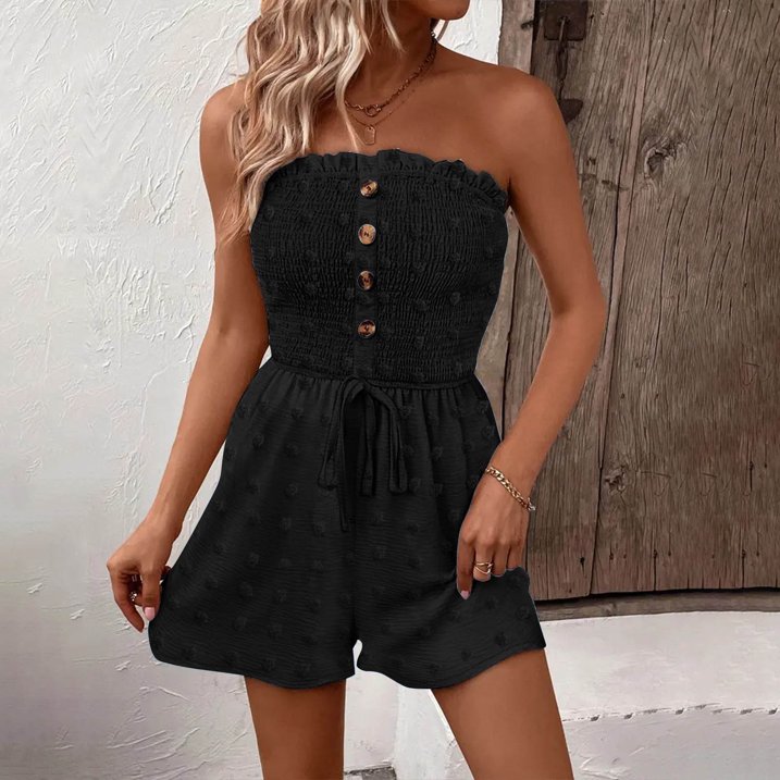 🔥👗Γυναικεία ολόσωμη φόρμα με φαρδιά μπατζάκια, βολάν μπροστά και δέσιμο-GR