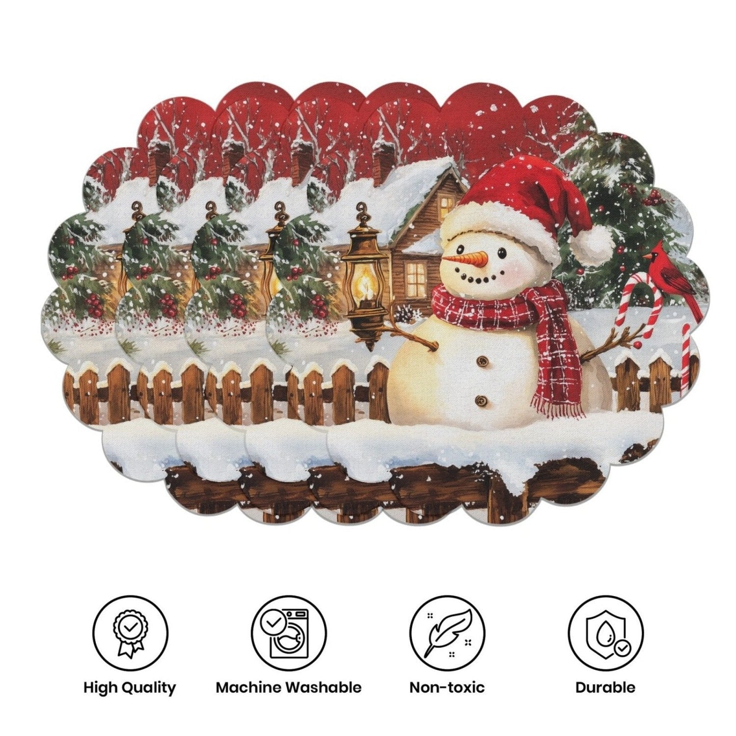 10 manteles individuales de invierno con forma de flor de Pascua y piñas, de tela antideslizante.-ES