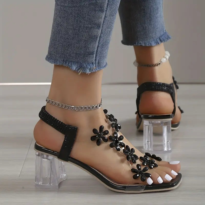 🔥Oferta de último día 50% de descuento - Sandalias de mujer con flores y pedrería-ES