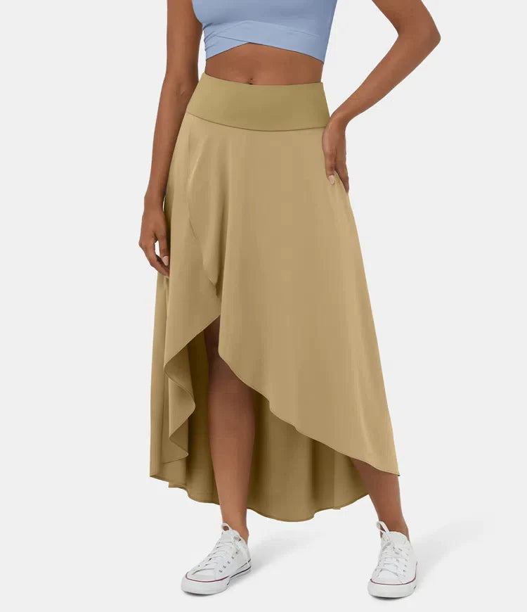 Falda 2 en 1 Midi casual de secado rápido con cintura alta y volante bajo-ES