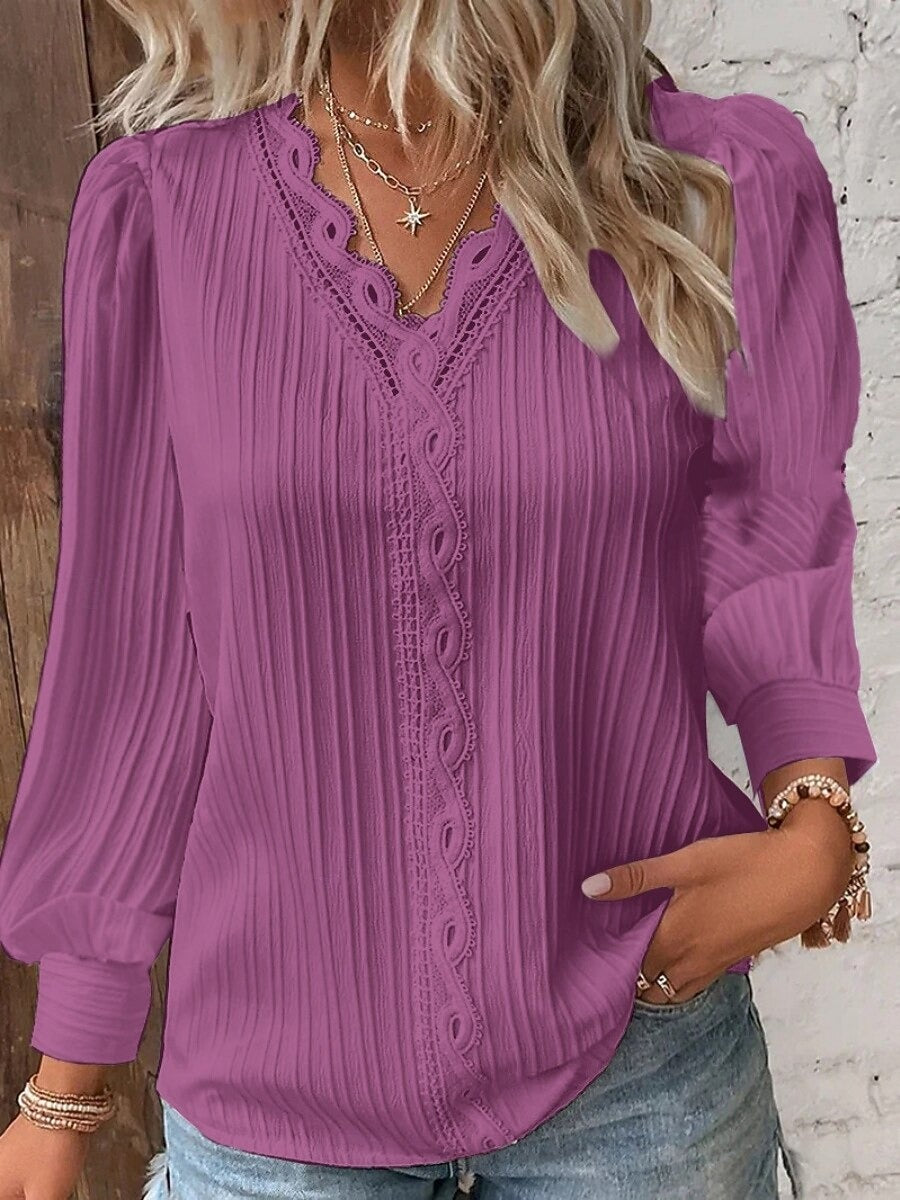 Elegante y moderna camisa de encaje para mujer en un color liso-ES