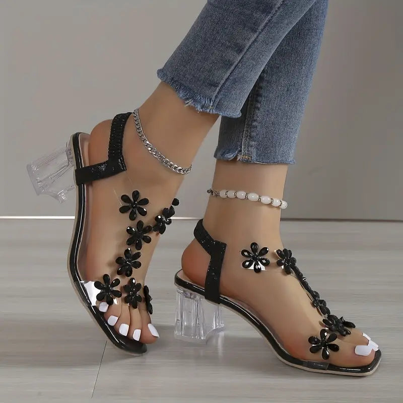 🔥Oferta de último día 50% de descuento - Sandalias de mujer con flores y pedrería-ES