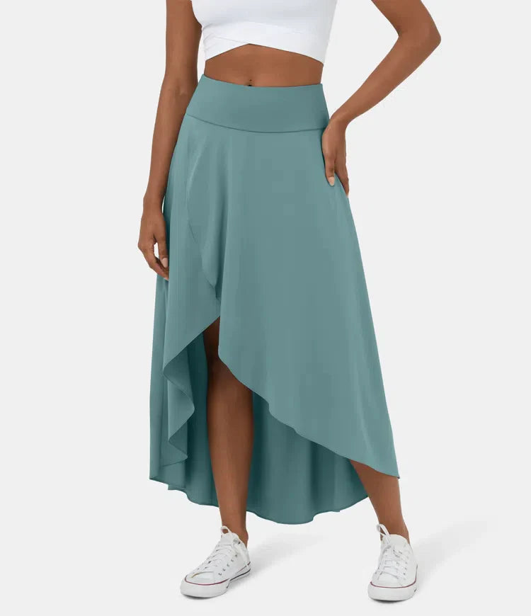 Falda 2 en 1 Midi casual de secado rápido con cintura alta y volante bajo-ES