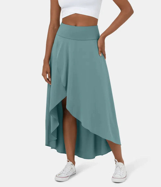 Falda 2 en 1 Midi casual de secado rápido con cintura alta y volante bajo-ES