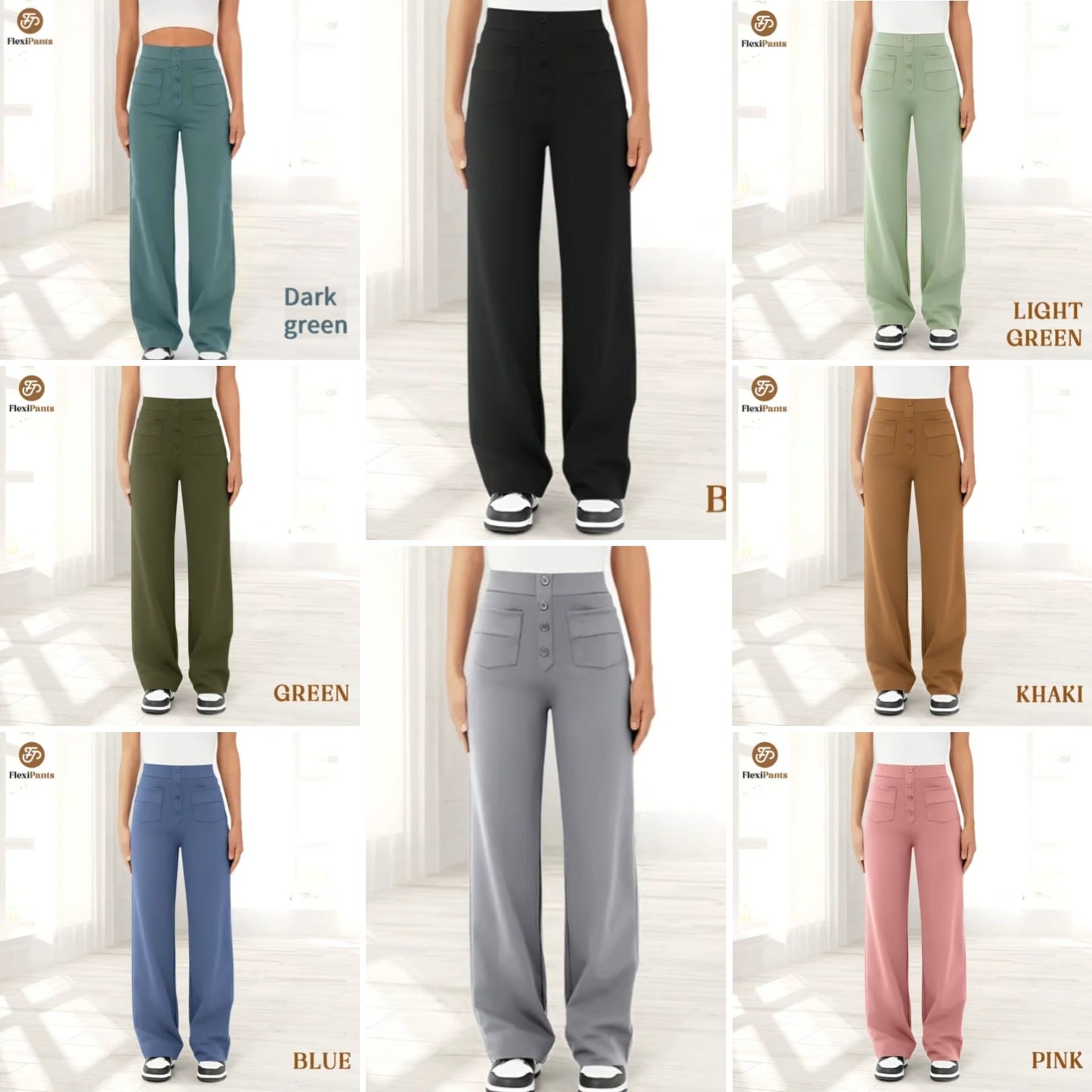 🔥49% DE DESCUENTO - 🔥- Pantalones casuales elásticos de cintura alta para mujer-ES