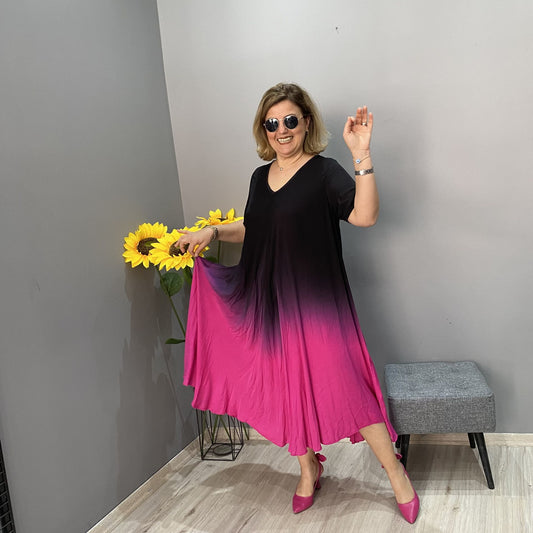 Italijanska priložnostna obleka z dolgimi rokavi z gradientom Tie Dye-SI