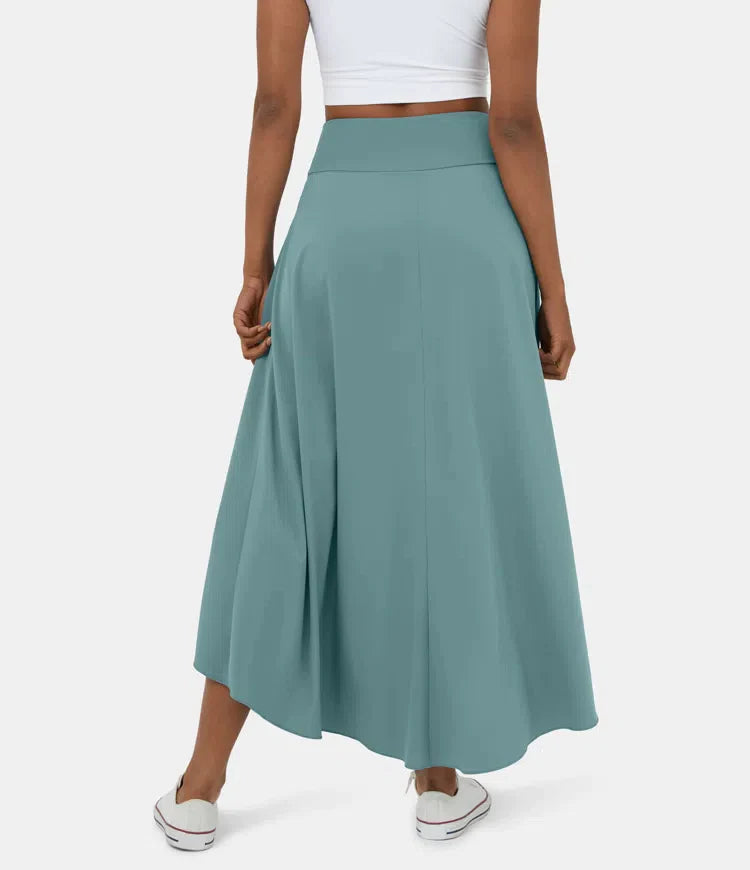 Falda 2 en 1 Midi casual de secado rápido con cintura alta y volante bajo-ES