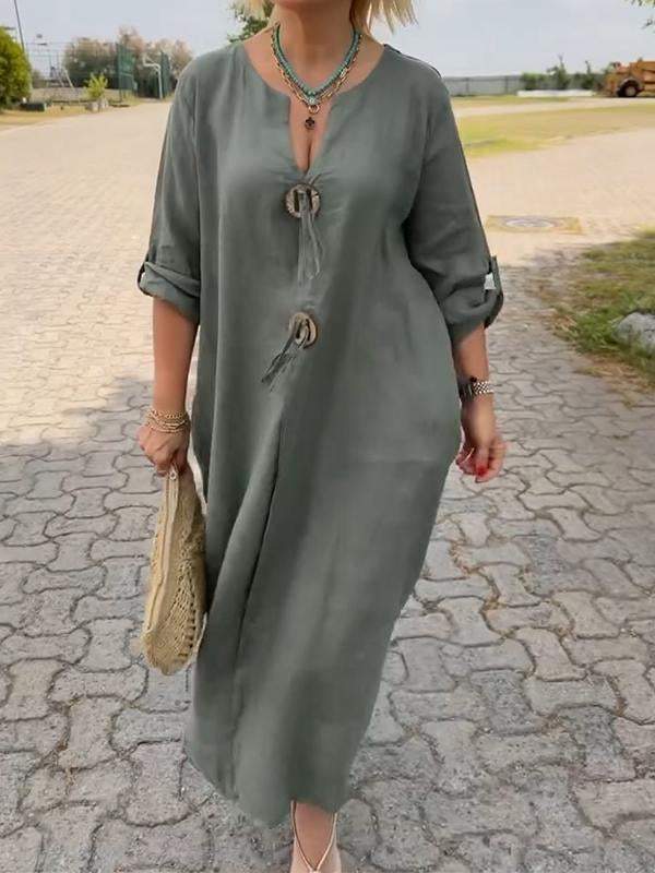 🎁👗Šaty s výstrihom do V z bavlny a ľanu-SK