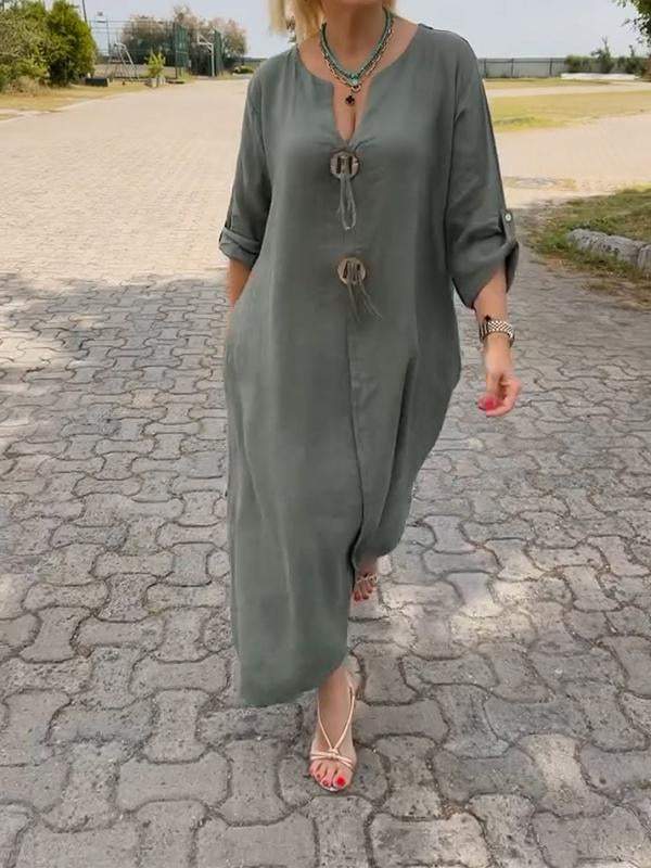 🎁👗Šaty s výstrihom do V z bavlny a ľanu-SK
